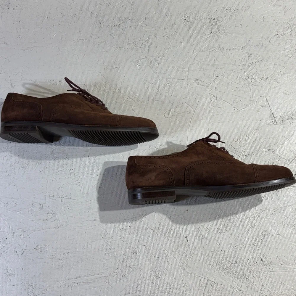 Cole Haan Suede Oxford Shoes Mens 10 Brown Brogue Vibram Italy